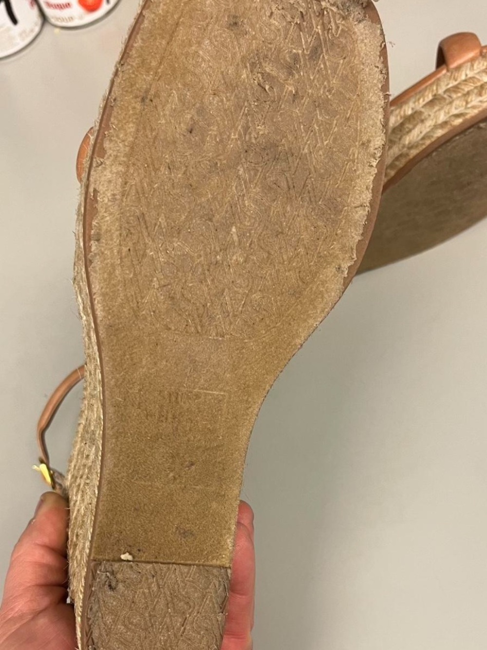 Stuart Weitzman Cognac Leather Espadrille Wedge Sandals - Picture 7 of 7